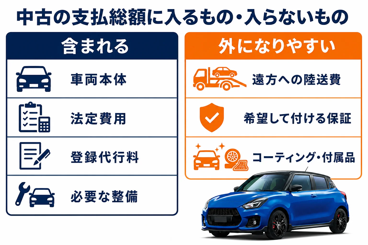 中古車の支払総額に含まれる費用と含まれない費用