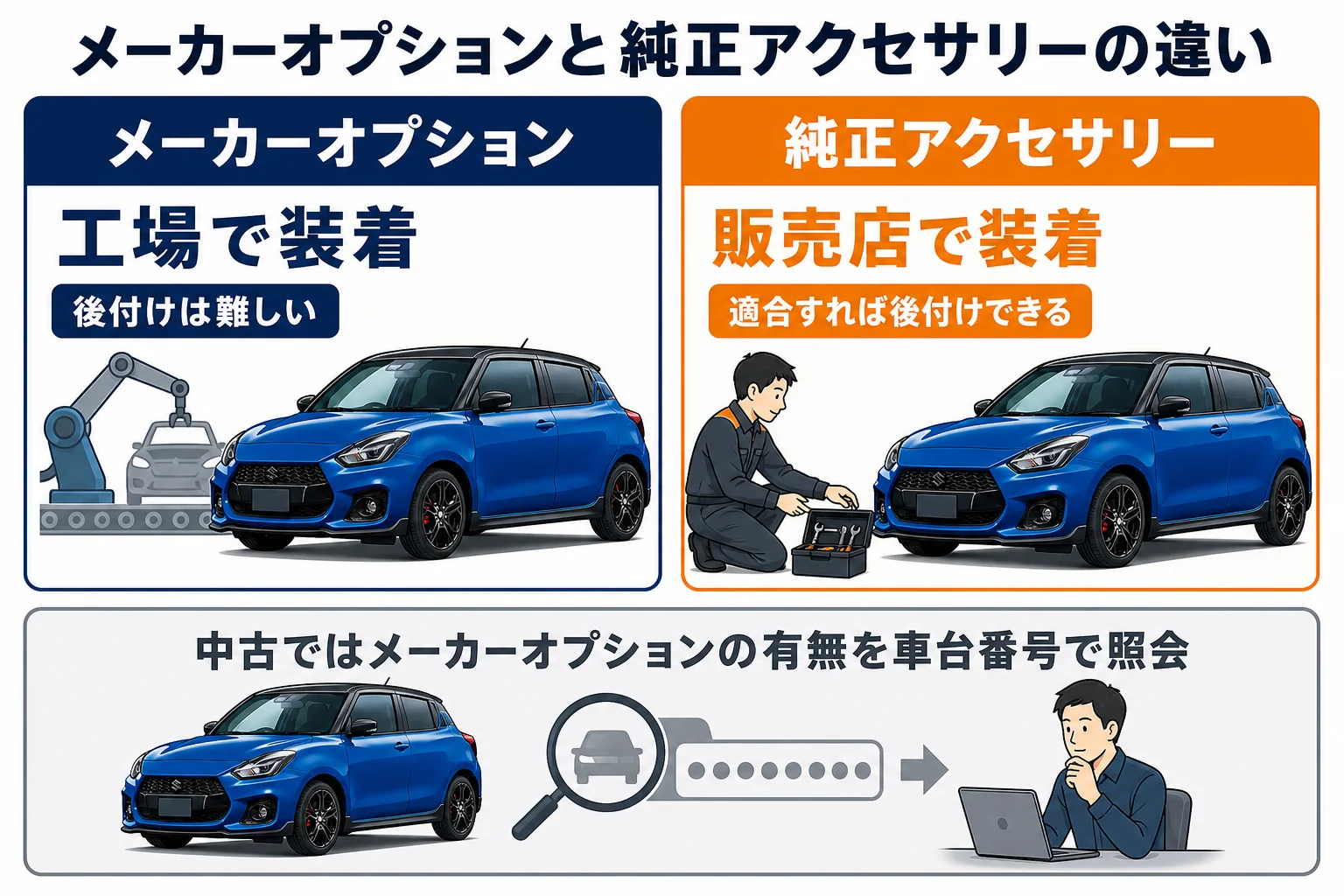 メーカーオプションと純正アクセサリーの違い