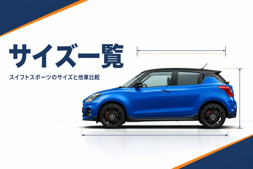 寸法線を添えたスポーツハッチバックの側面のアイキャッチ