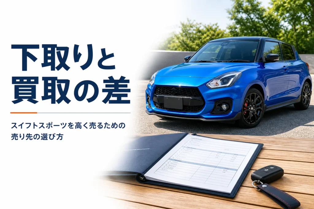 洗車した車と整備記録簿、スペアキーを写した写真風のアイキャッチ