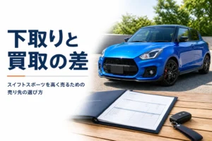 洗車した車と整備記録簿、スペアキーを写した写真風のアイキャッチ