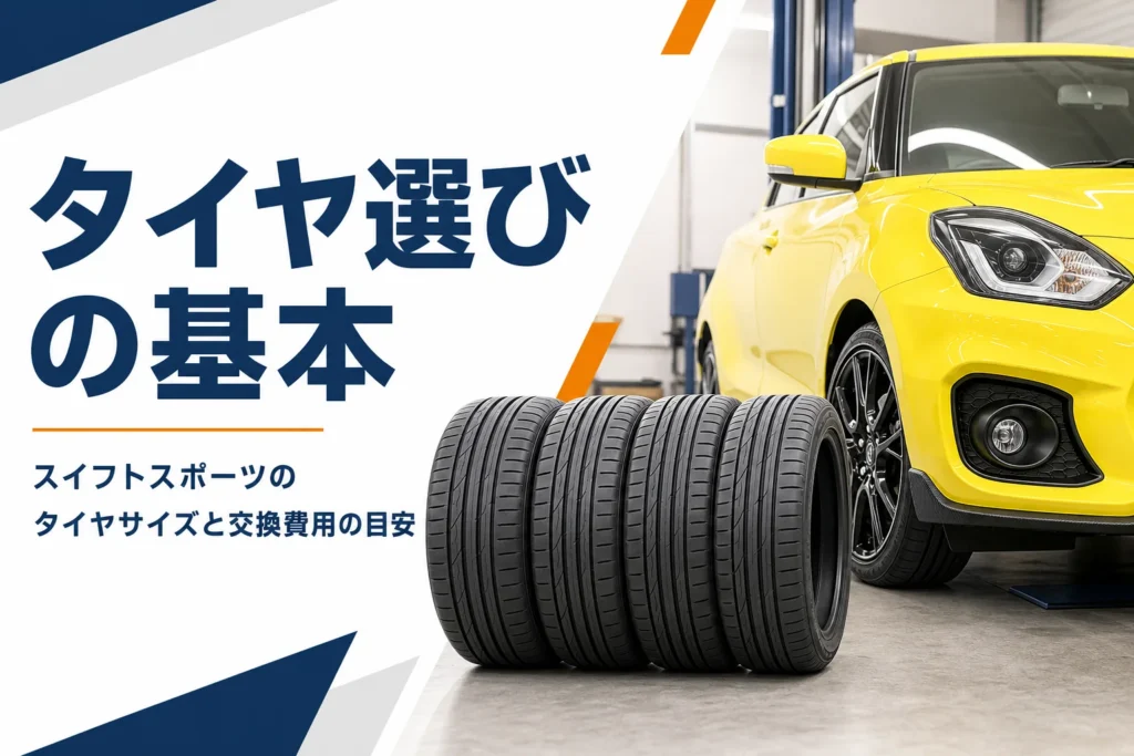 17インチのタイヤ4本とコンパクトハッチバックの前輪を写したアイキャッチ