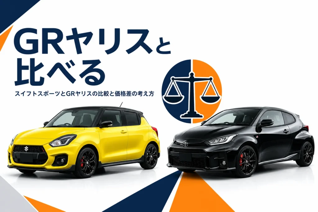 スイフトスポーツとGRヤリスを天秤で比べるイメージのアイキャッチ